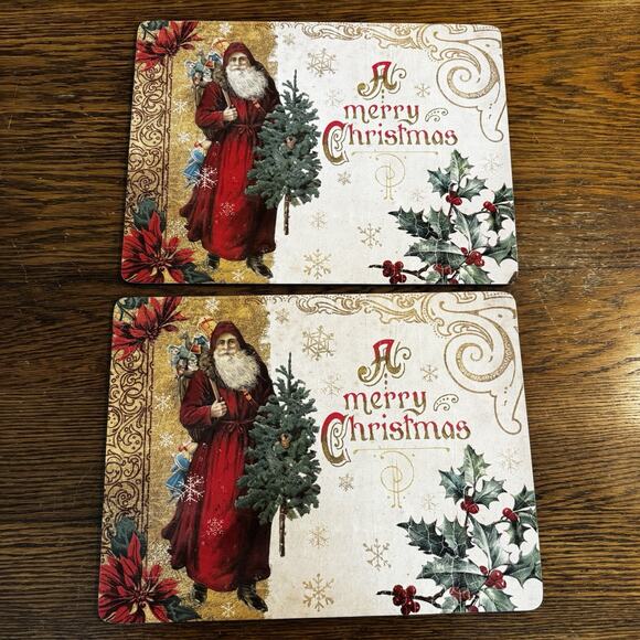 Vintage Pimpernel Victorian Santa Christmas Placemats Set of 4 Old World St Nick - Picture 1 of 12